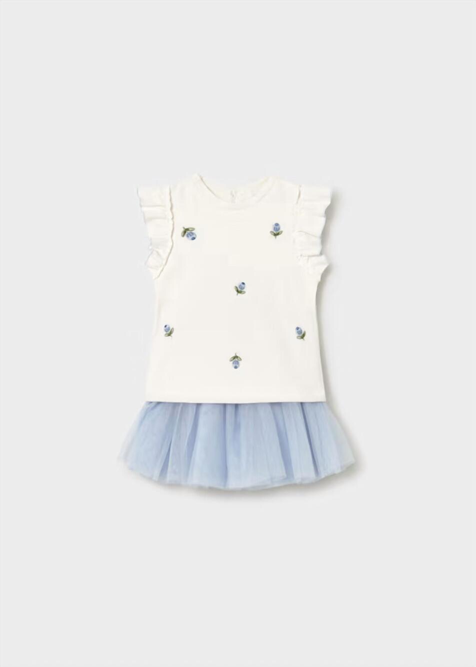 NEW MAYORAL girls roses tulle skirt set in sky